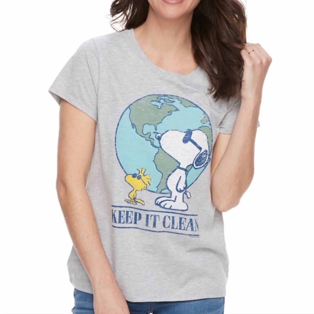 Snoopy Tee Peanuts Heather Grey Plant Earth T-shirt Size Medium